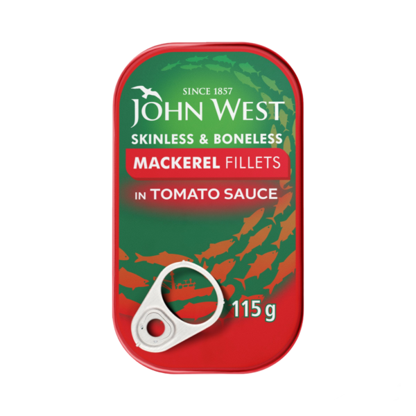 John West Skinless and Boneless Mackerel Fillets In Tomato Sauce 115 g.m